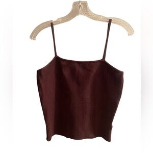 House of Harlow 1960 Ribbed Crop Tank Chocolate Brown Square Neck Size M